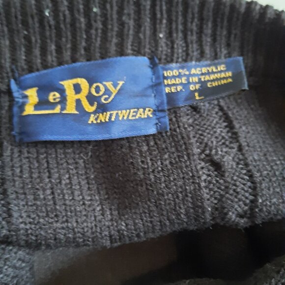 Vintage Button-up Black Sweater Vest With Tiny Knit People Oversized Streetwear - Picture 7 of 7